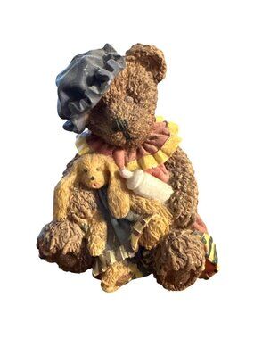 Vintage Ks Collection Resin Teddy Bear Figurine With Rabbit Babydoll & Bottle
